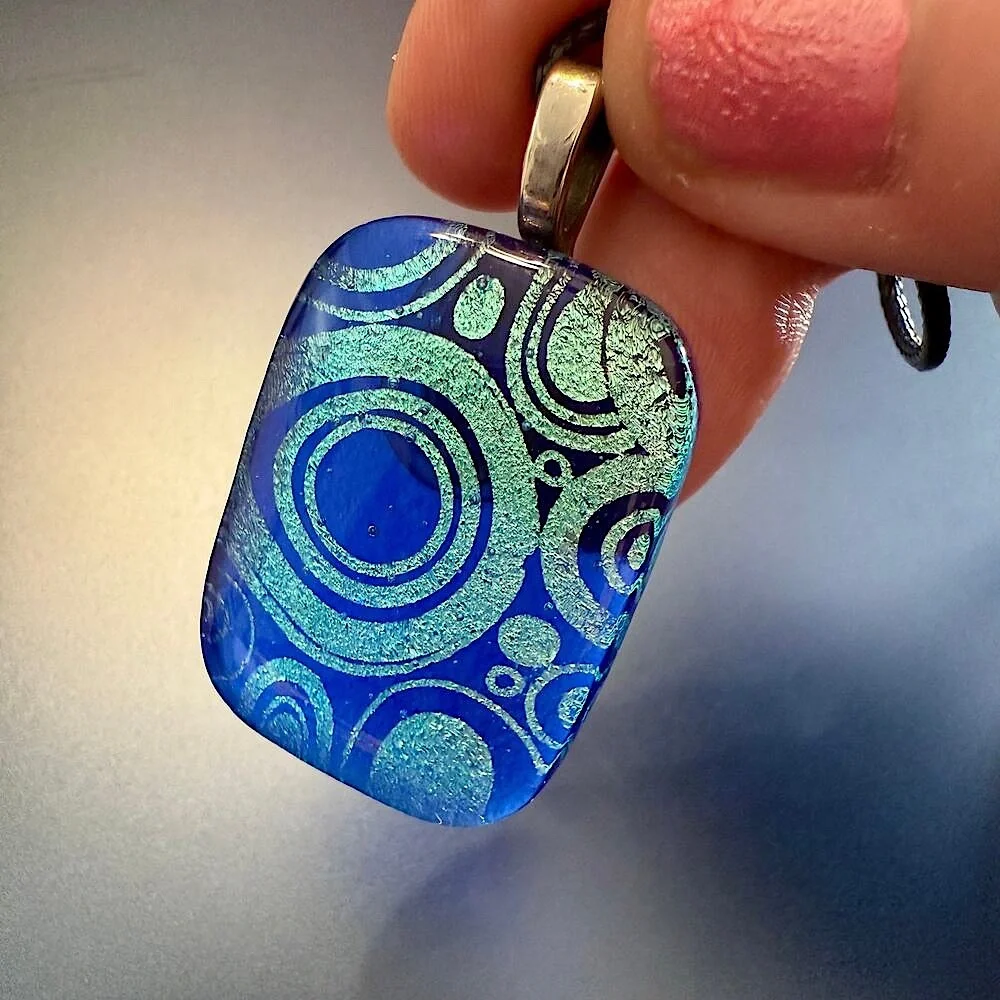 🎉HP!🎉Geometric Dichroic Blue Artisan Glass Pendant